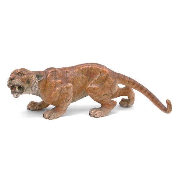 Bronze Cold Painted Tiger, 9" Long: BRONZE. Viennese cold painted bronze crouching tiger, 9" long, very good condition.