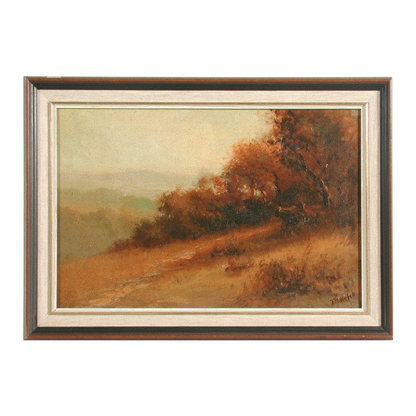 Thaddeus Welch Painting, Landscape: PAINTING. Thaddeus Welch, cows under tree in a Marin County landscape, oil on canvas, signed lower right, in very good original condition. 12" by 18".