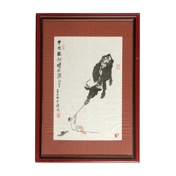 Li Keran, Framed Painting: PAINTING. Li Keran, Ink and color on paper, inscribed and signed with four seals, 27 " x 18 "