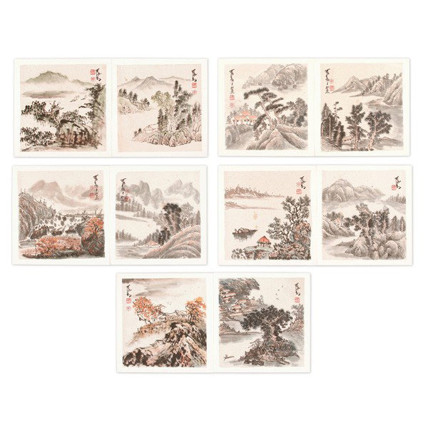 Group of Ten Paintings, signed Li Keran: PAINTINGS. Group of Ten Paintings, signed Li Keran. Each mounted and signed with seals of the artist, 13 1/2" by 13 1/4".