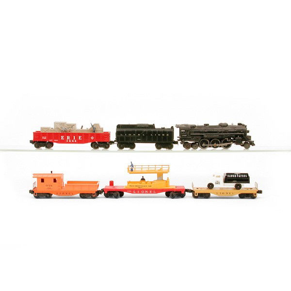 Lionel No. 2016, 3444, 6812, 6119: TRAIN. Lionel train set including: Ste&T (Wrong/Broken Tender) 2016, Cop And Hobo Car 3444, Track Maintenance 6812, Metal Flat Car - Range Patrol Truck, Caboose 6119.