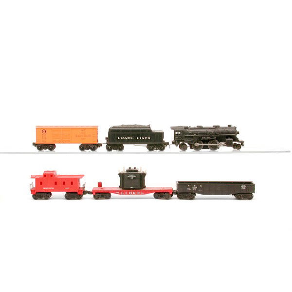 Lionel No. 6110, 6004, 6002, 6007, 6818: TRAIN. Lionel train set including: Ste+T 6110, Baby Ruth Boxcar 6004, Gondola 6002, Caboose 6007, Transformer Car 6818.