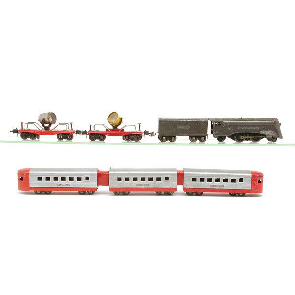 Lionel No. 1689e, 620: TRAIN. Lionel train set including: Ste+T 1689e, Silver And Red Set, 2 Searchlight Cars (1 Repaint/1 Modified) 620.