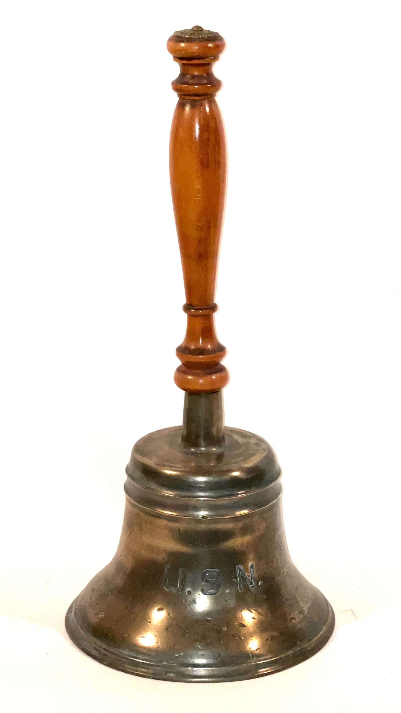 Brass Bell with Handle marked "USN" (1 of 3)