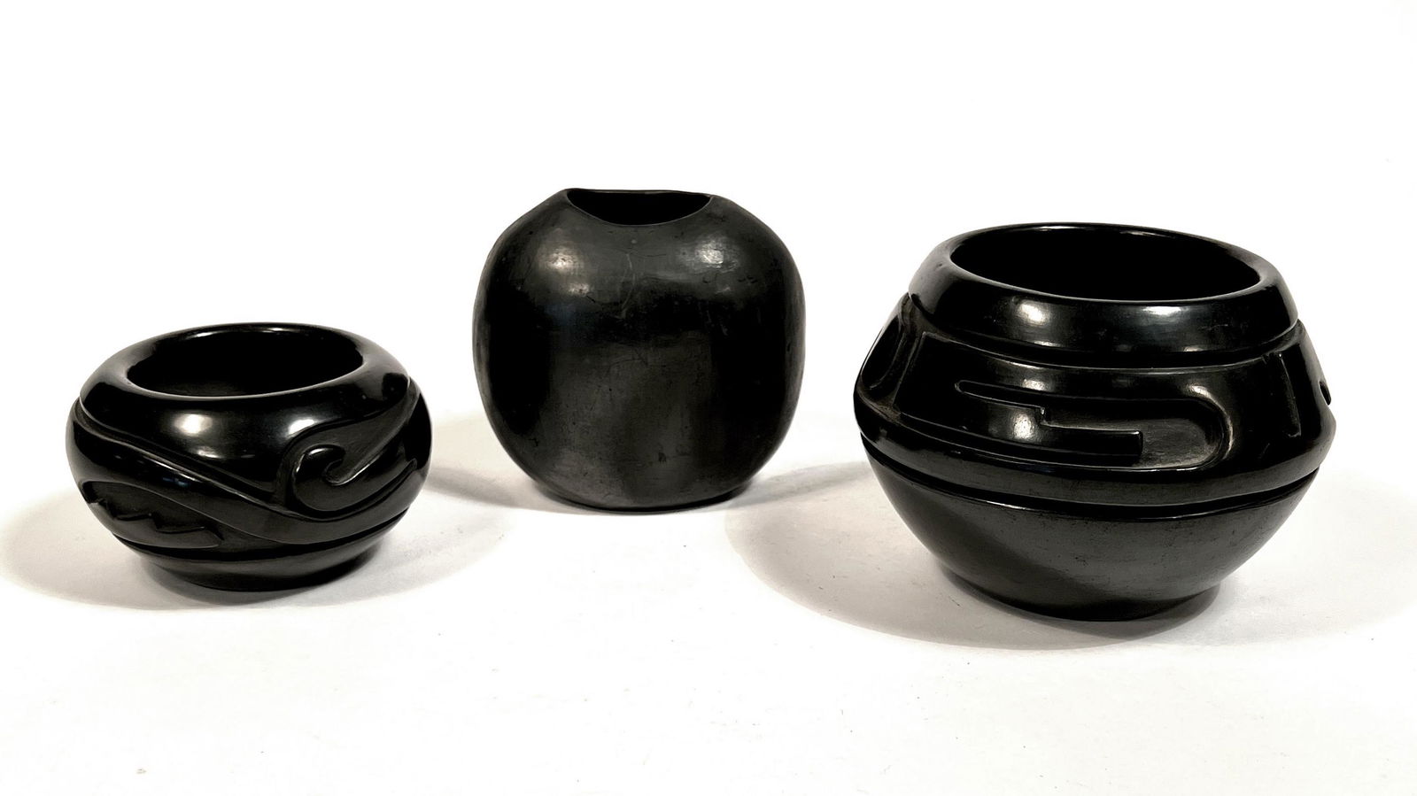 Santa Clara Blackware Bowls & Vase, all signed (1 of 3)