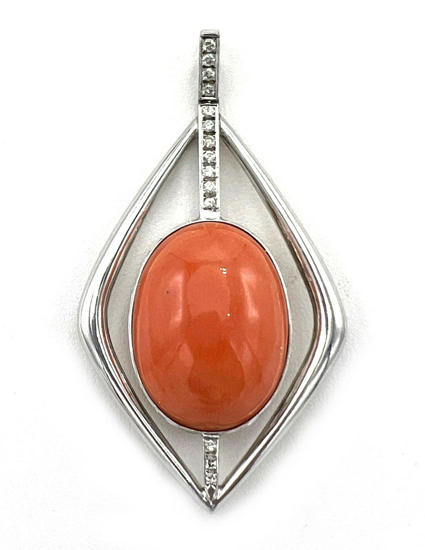 14kwg Coral & Diamond Pendant (1 of 2)