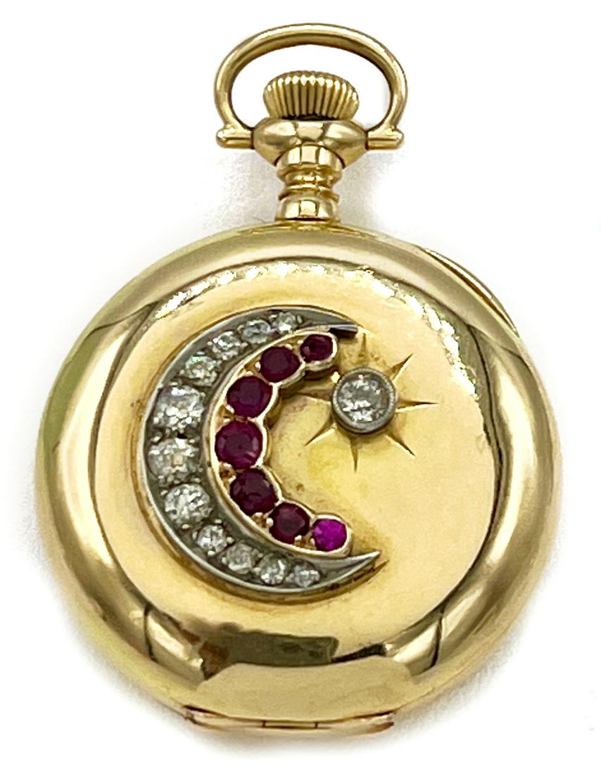 14k Elgin Ladies Pocket watch, Rubies & Diamonds (1 of 2)