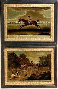 Pair 18th c English Handcolored Horse Engravings on Glass.: Pair 18th c English Handcolored Horse Engravings on Glass. James Seymour, "Le Mort" circa 1754 and Francis Sartorius "Race Horse", circa 1768. Both 10" x 14" viewed and both frames 14 1/4" x 18 1/2".