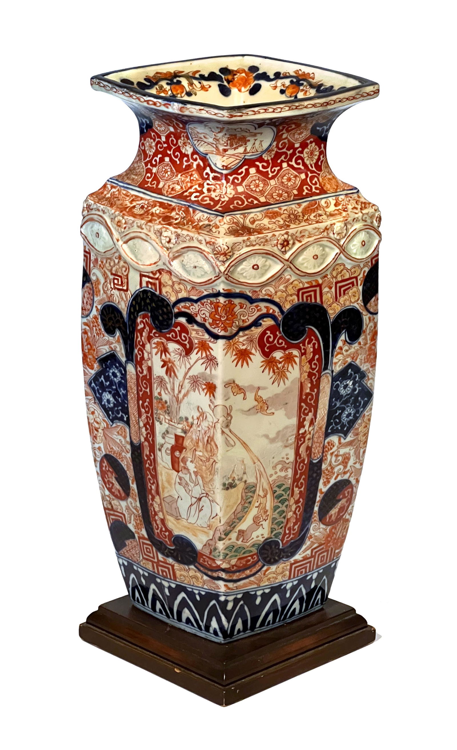 Early Japanese Imari Diamond Shaped Tall Vase. (1 of 5)