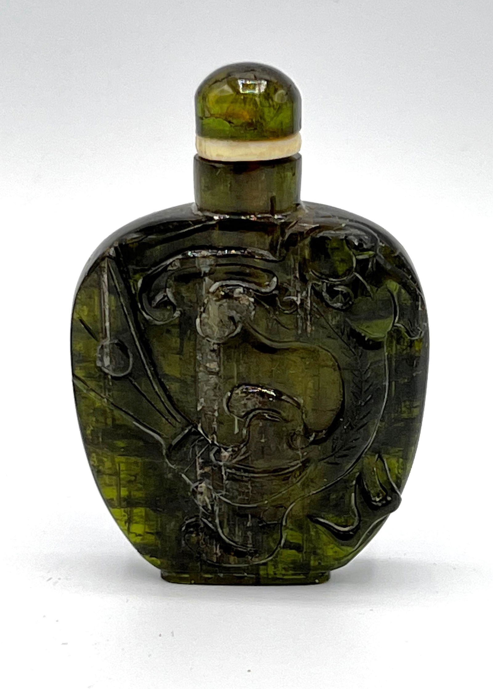 Antique Carved Rutilated Green Snuff Bottle (1 of 4)