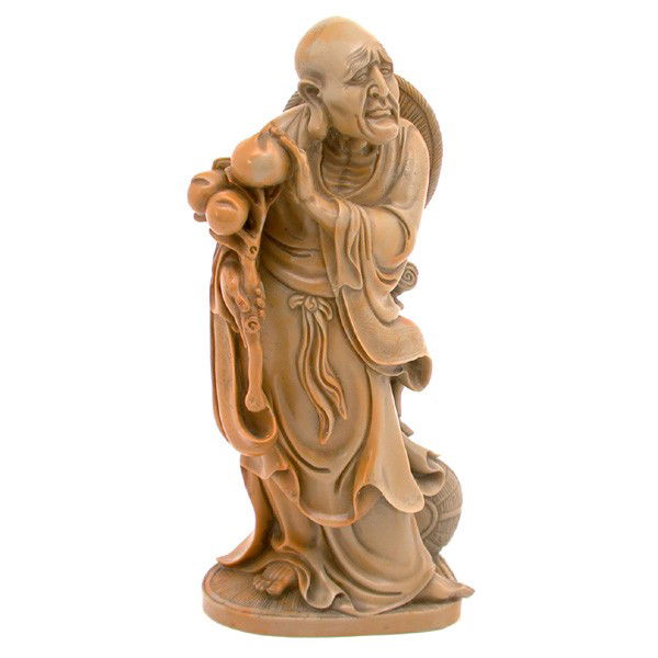 Stone Carving of a Luo Han Monk: CARVING. Stone carving of a Luo Han monk, a detailed rendering of the Luo Han standing in flowing robes, 7 1/2"h. In good condition.