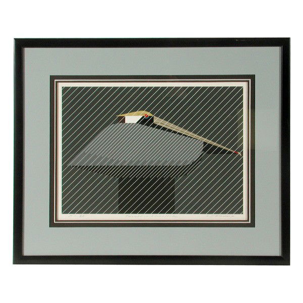 Charley Harper Serigraph, Pelican in a Downpour: SERIGRAPH. Charley Harper (American, 1922-2007), 'Pelican in a Downpour', pencil signed, titled and marked 'HC XX', serigraph, image size 13"h x 18"w. In very good condition, not examined out of frame