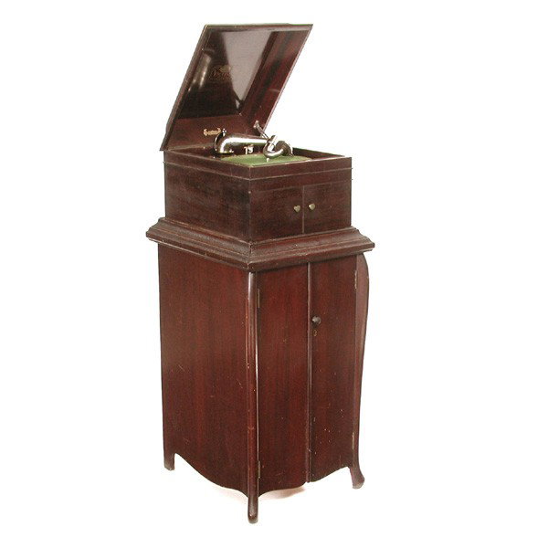 Victrola Model IX with cabinet base.: VICTROLA. Model IX (#442344) was a very popular "upscale" tabletop Victrola. This model used a 12-inch turntable and two spring motor. Production was started in May of 1911 and discontinued in 1924. S