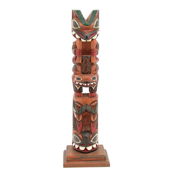 Totem Pole, John Williams, 18" tall: TOTEM. Northwest Coast Totem pole by John Williams, deep relief carved cedar and painted, signed on back, 18" tall, very good condition.
