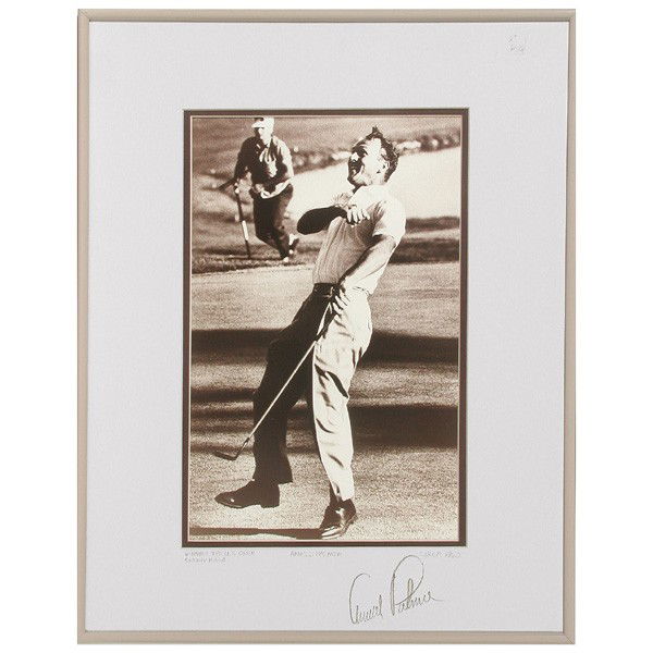 Arnold Palmer Signature, John G. Zimmerman Photo: AUTOGRAPH. Arnold Palmer Signature, John G. Zimmerman photographer, 13 1/2" x 8 1/2" viewed, Arnold Palmer winning the U.S. Open at Cherry Hills in Denver in 1960.