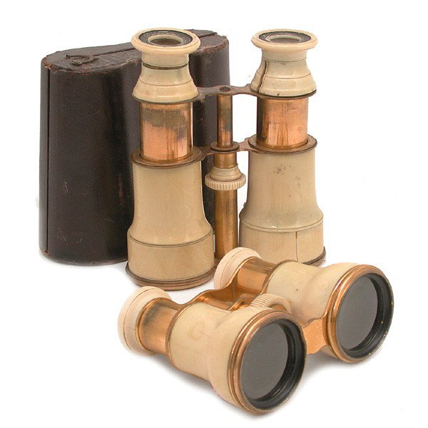 Ivory Binoculars, 2 pair, optically sound: BINOCULARS. Ivory Binoculars, 2 pair, optically sound, the smaller is cased and marked "Verres Superieur" on bridge, both gilded metal and both with minor crack to ivory, largest 5" fully extended.