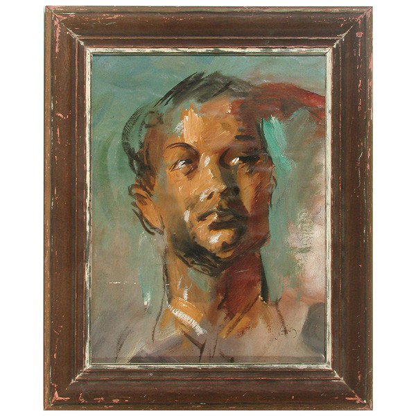 Myron Chester Nutting painting (Calif 1890-1972): PAINTING. Myron Chester Nutting (Californian 1890-1972), Giorgio, oil on canvas laid down, 14" x 11", signed Nutting lower right, titled on reverse, some lifting to the canvas.