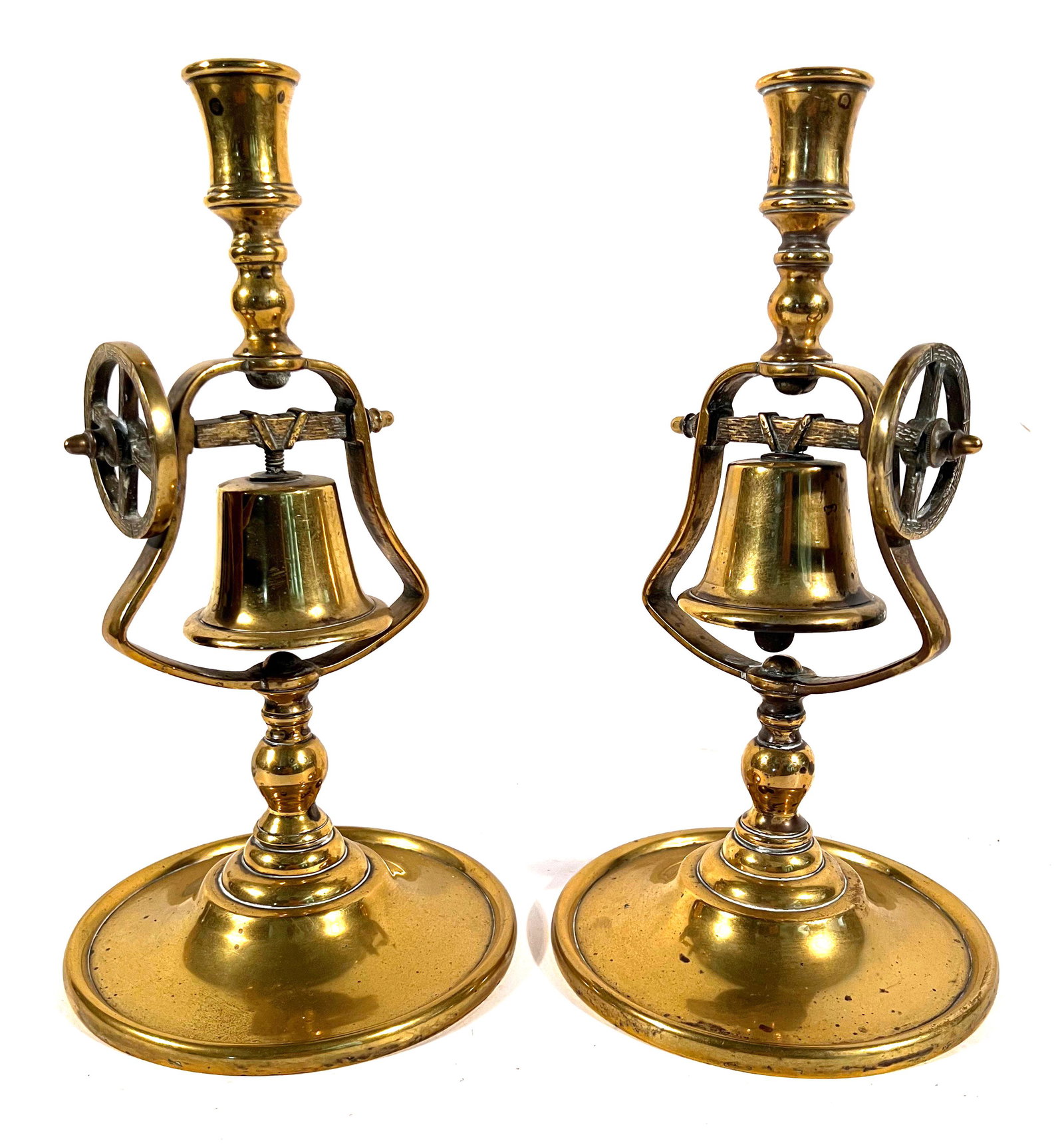 Pair of Maritime Brass Candlesticks, 11 1/4"t (1 of 2)