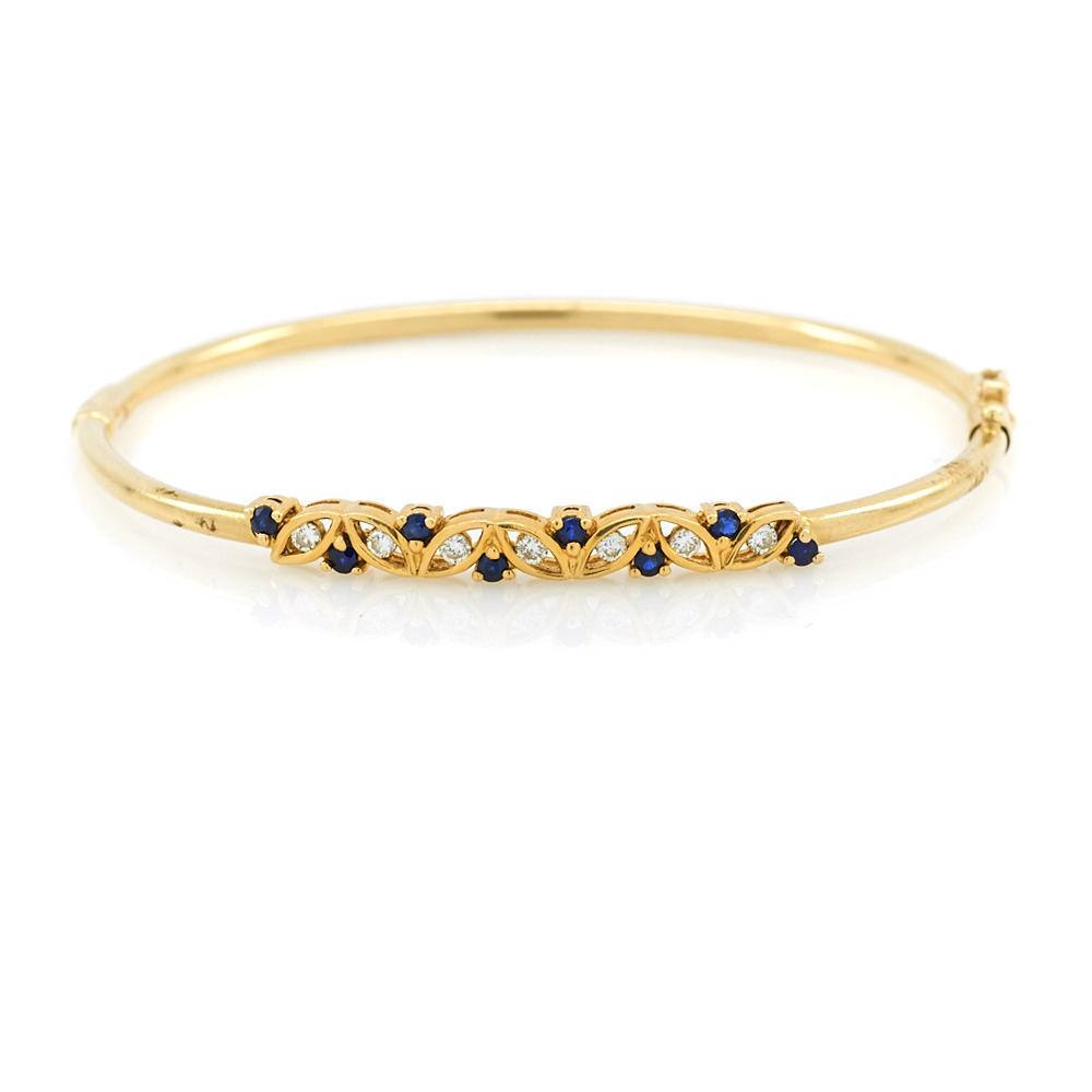 14k Yellow gold, sapphire, and diamond bangle (1 of 1)