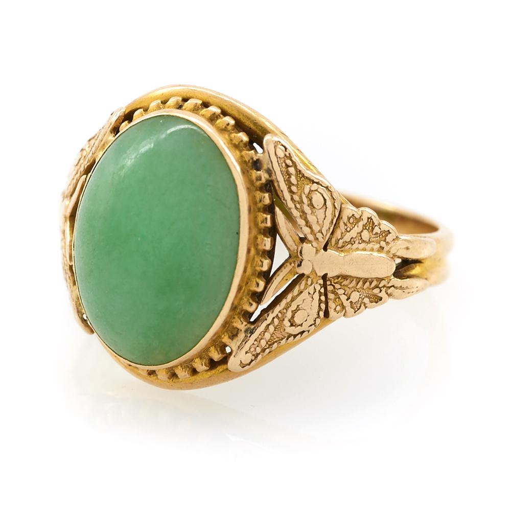 18k Yellow gold and jade ring with carved butterflies (1 of 1)