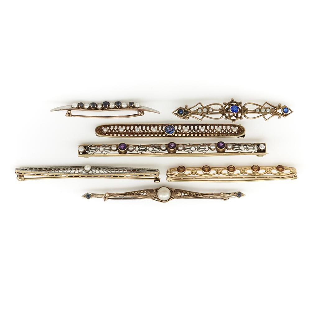 14k & platinum bar pins, citrine, amethyst, sapphire, pearl (1 of 1)