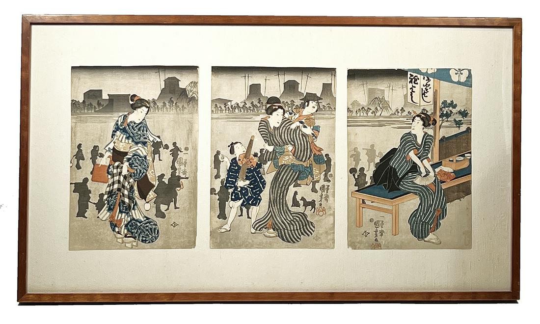 Kuni Yoshi (1797-1861), Triptych Japanese Woodblock Prints (1 of 7)