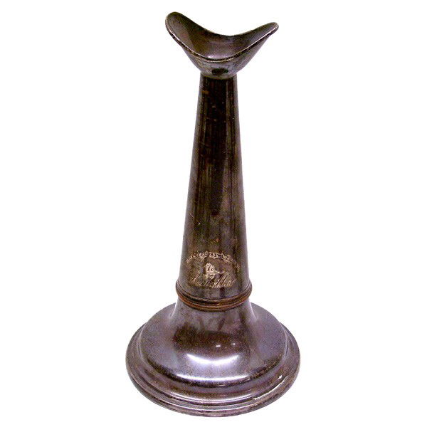 Early silver ship captain's speaking trumpet: HAILING HORN. Early silver ship captain's speaking trumpet. Early engraving reads "PRESENTED BY A FRIEND TO R. TALBOT". This speaking horn is apprx. 9" tall and in overall exceptional condition. Piece