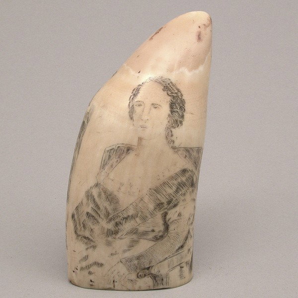 19th c Scrimshaw Whale Tooth, Napoleon, 5" tall: SCRIMSHAW. 19th c Scrimshaw Whale Tooth. Featuring Napoleon Bonaparte and two other French Officers with "Jaffa 1799" inscribed on the pillar (The Siege of Jaffa was fought from 3 to 7 March 1799 betw