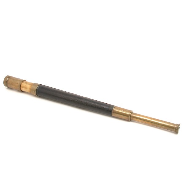 Negretti & Zambra 'Officer of the Watch' telescop: TELESCOPE. A Negretti and Zambra "Maker's to the Admiralty" (On draw tube) single drawer brass telescope, with leather covered tube, 25" overall, Owner's name J.S. Andrews on neck. Optically sound.