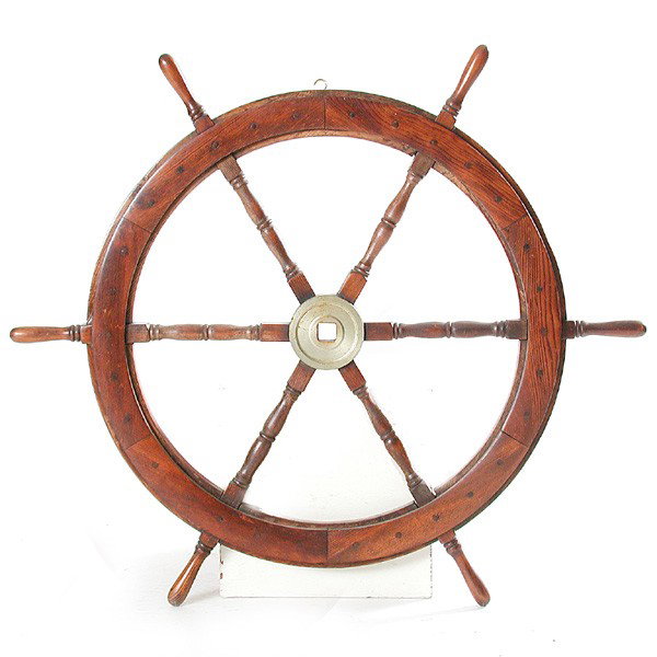 Brass and Wooden Ship's Wheel: WHEEL. Brass and wooden ship's wheel, good condition, 35"diameter.