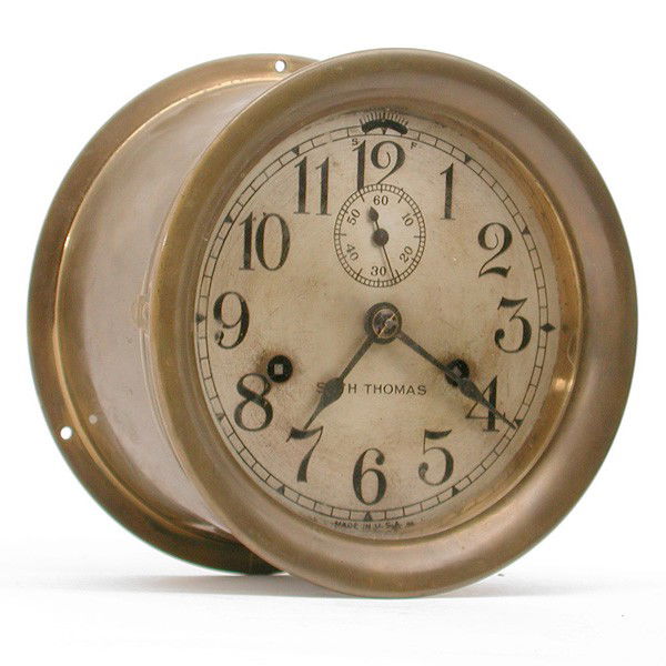 Seth Thomas Ship Clock: CLOCK. Seth Thomas Ship's clock, 7"d. In good condition.