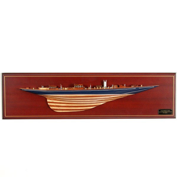 Ship Model, Half Hull, Velsheda 1933: SHIP MODEL. Half Hull wooden model, Velsheda 1933, J Class Sloop designed by William Charles Nicholson, Race Sailing Ship, 20th century, very good condition, 30" w x 8" t.