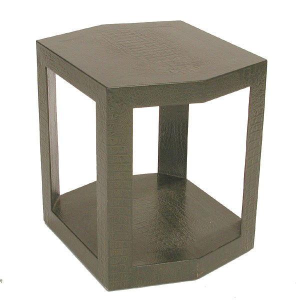 Karl Springer Hexagonal Side Table, Alligator Skin: TABLE. Karl Springer hexagonal alligator skin side table. 18" h x 15" w x 18" d, in very good condition.