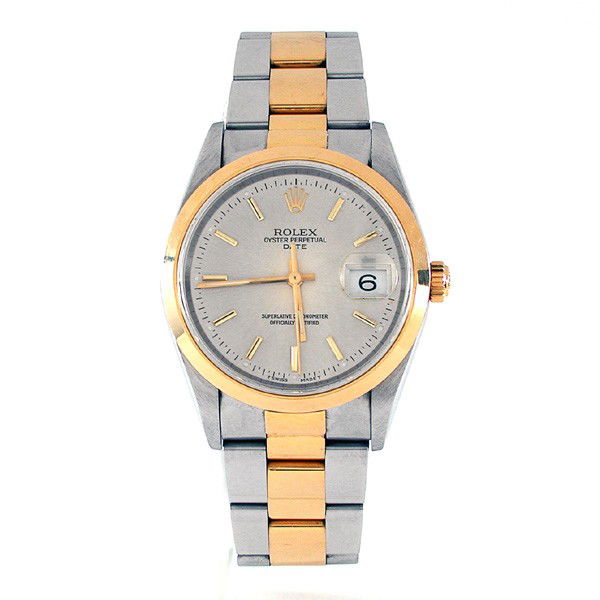 18k Gold & Steel Rolex Watch: WATCH. Gents18k gold and stainless steel Oyster-Perpetual Rolex wristwatch, datejust, oyster bracelet, retains original warranty, receipt and box, very good running condition.