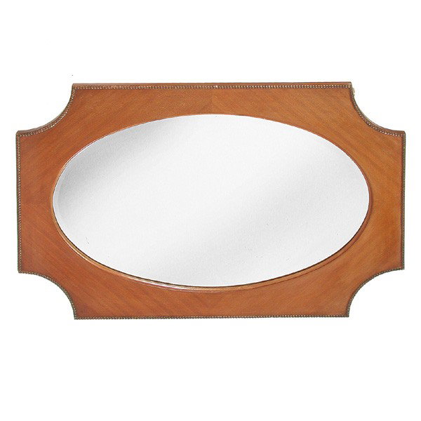 English Mirror with Mahogany Frame: MIRROR. Mahogany framed mirror with beadwork edge and beveled glass. 35.75" h x 24" w, very good condition.