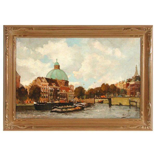 Dutch Canal Painting, Indistinctly Signed: PAINTING. Dutch school canal painting signed "G. Koop...", lower right. Oil on canvas, 16" x 24", in very good condition.