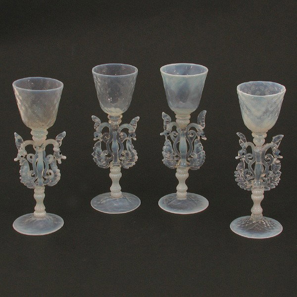 Set of 4 Venetian Handblown Opaline Aperitif Glass: APERITIF. Set of 4 Venetian handblown opaline aperitif glasses, 5 1/4" tall, very good condition.