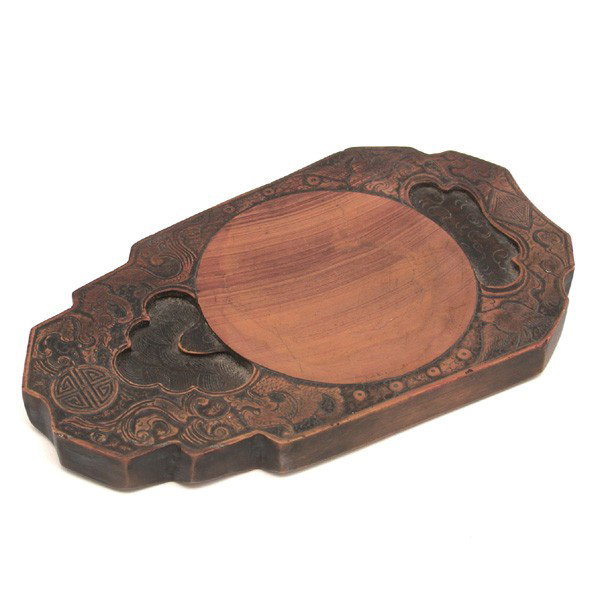 Chinese Flat Inkstone, Step Design: INKSTONE. Chinese flat inkstone with step design. 7.25" long.