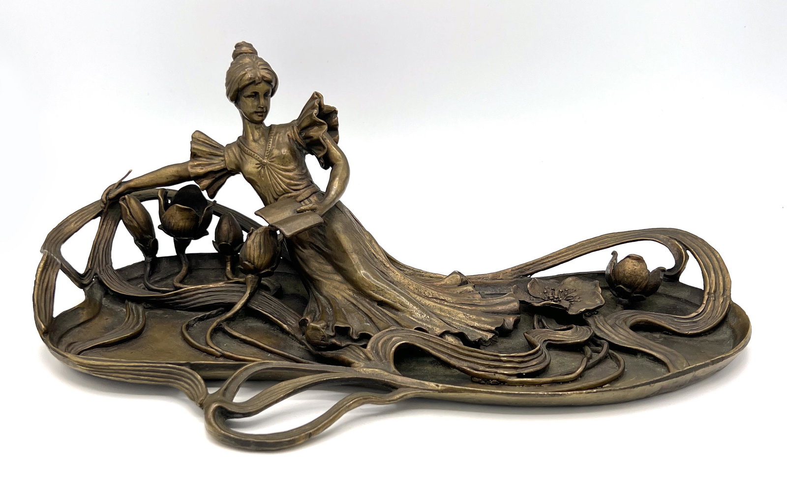 French Art Nouveau Figural Bronze Vide Poche (1 of 4)