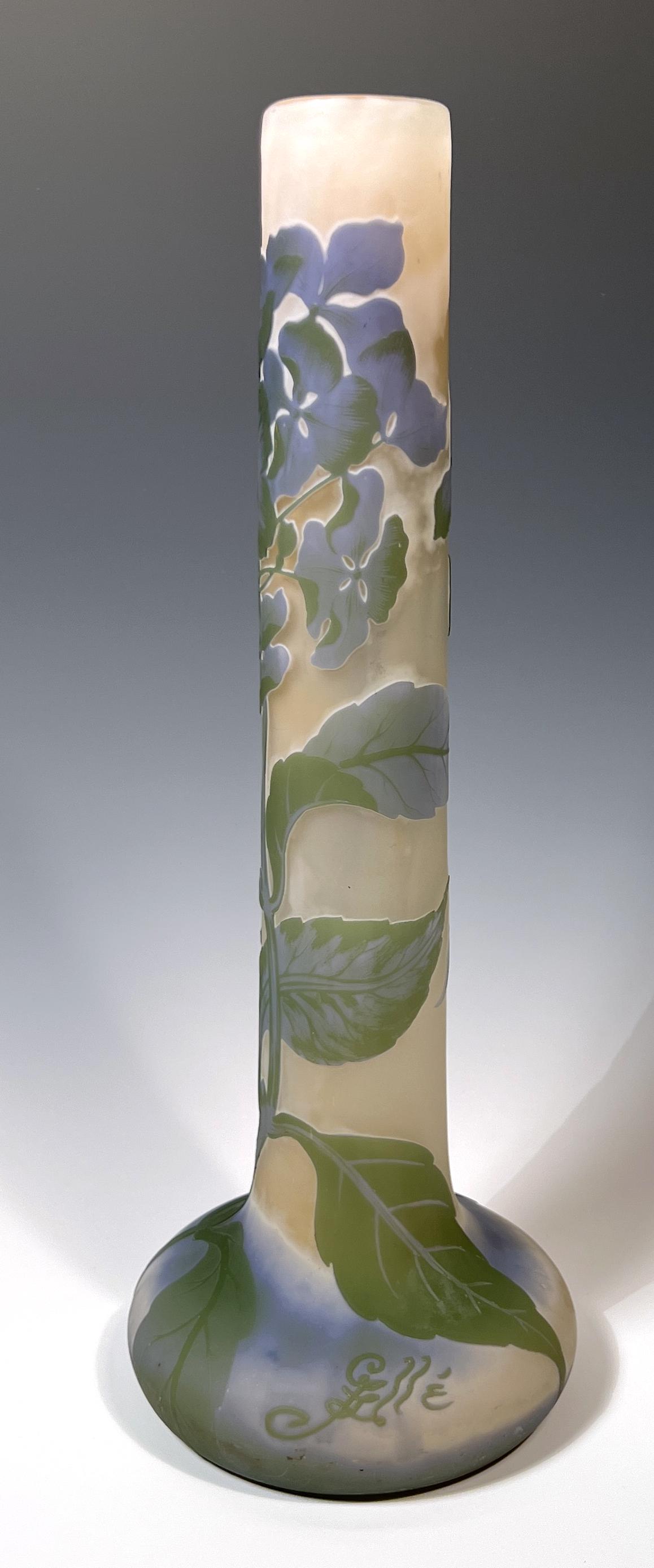 Cameo Glass Tall Vase Signed Galle, Hortensia (1 of 6)
