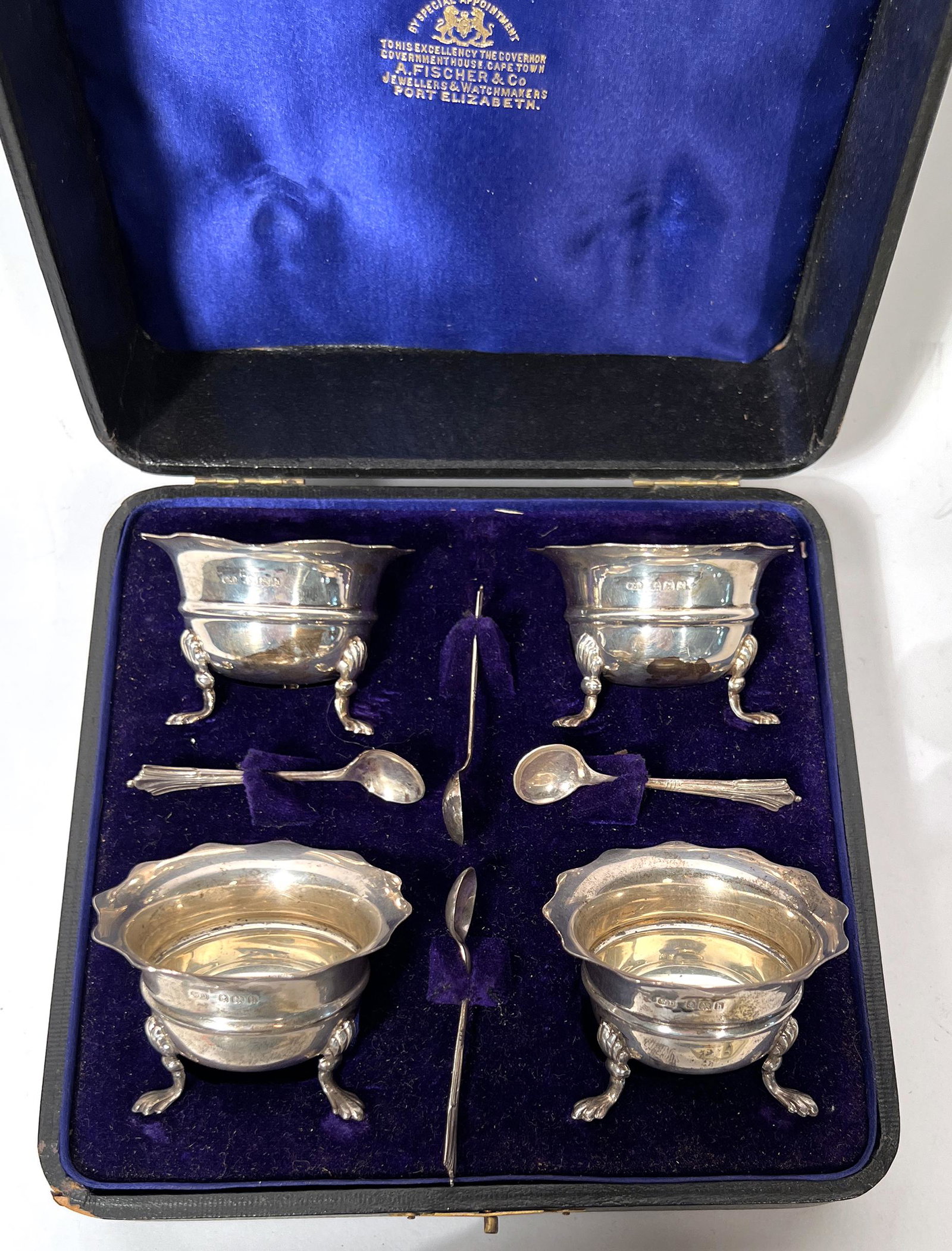 English Sterling Silver 8pc Salt Cellar Set In Fitted Case (1 of 8)
