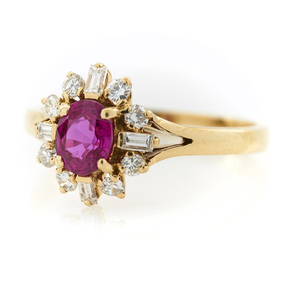 14k Yellow gold, ruby, and diamond ballerina ring (1 of 1)