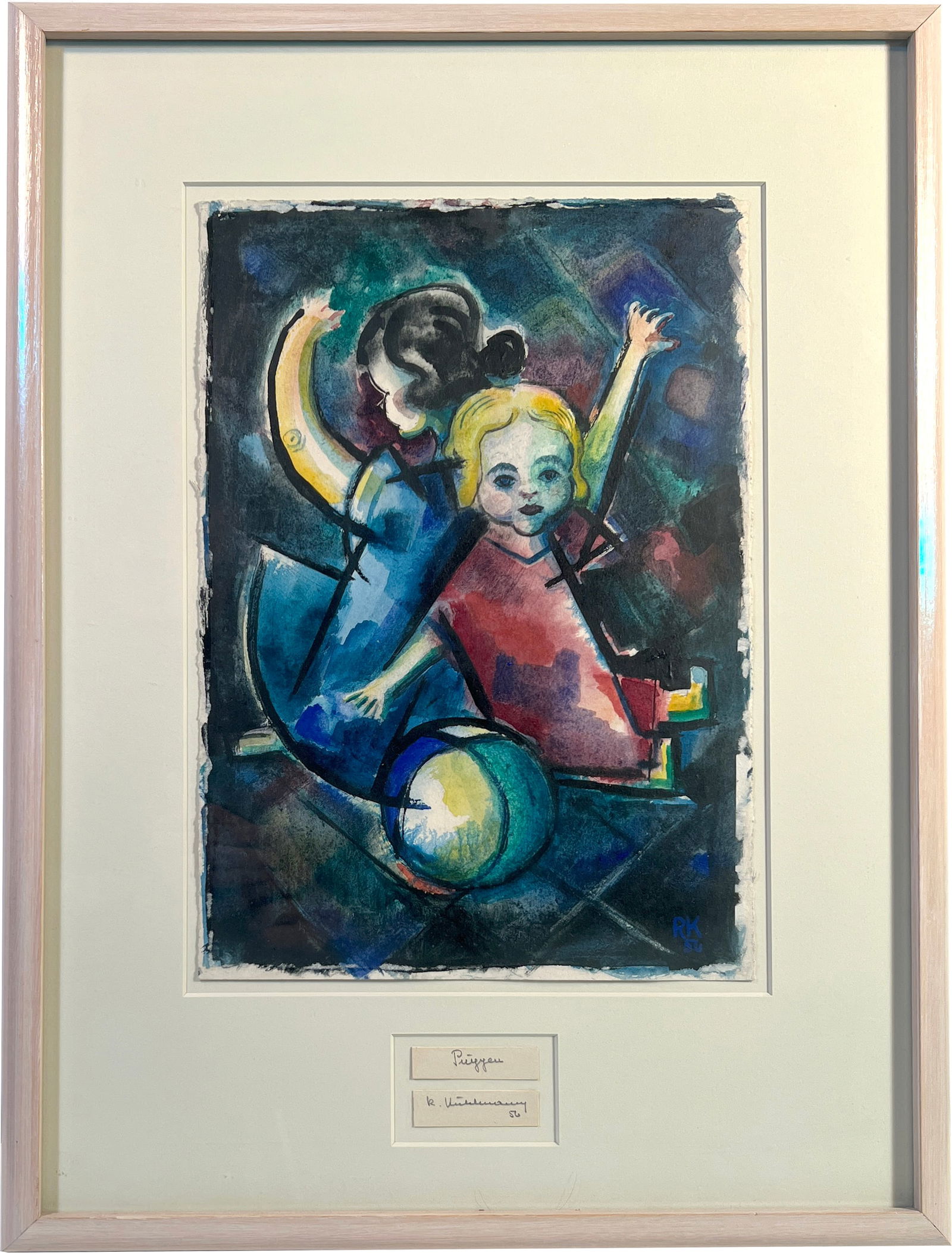 1956 "R.K." Modern Abstract German Expressionist Watercolor Gouache (1 of 4)