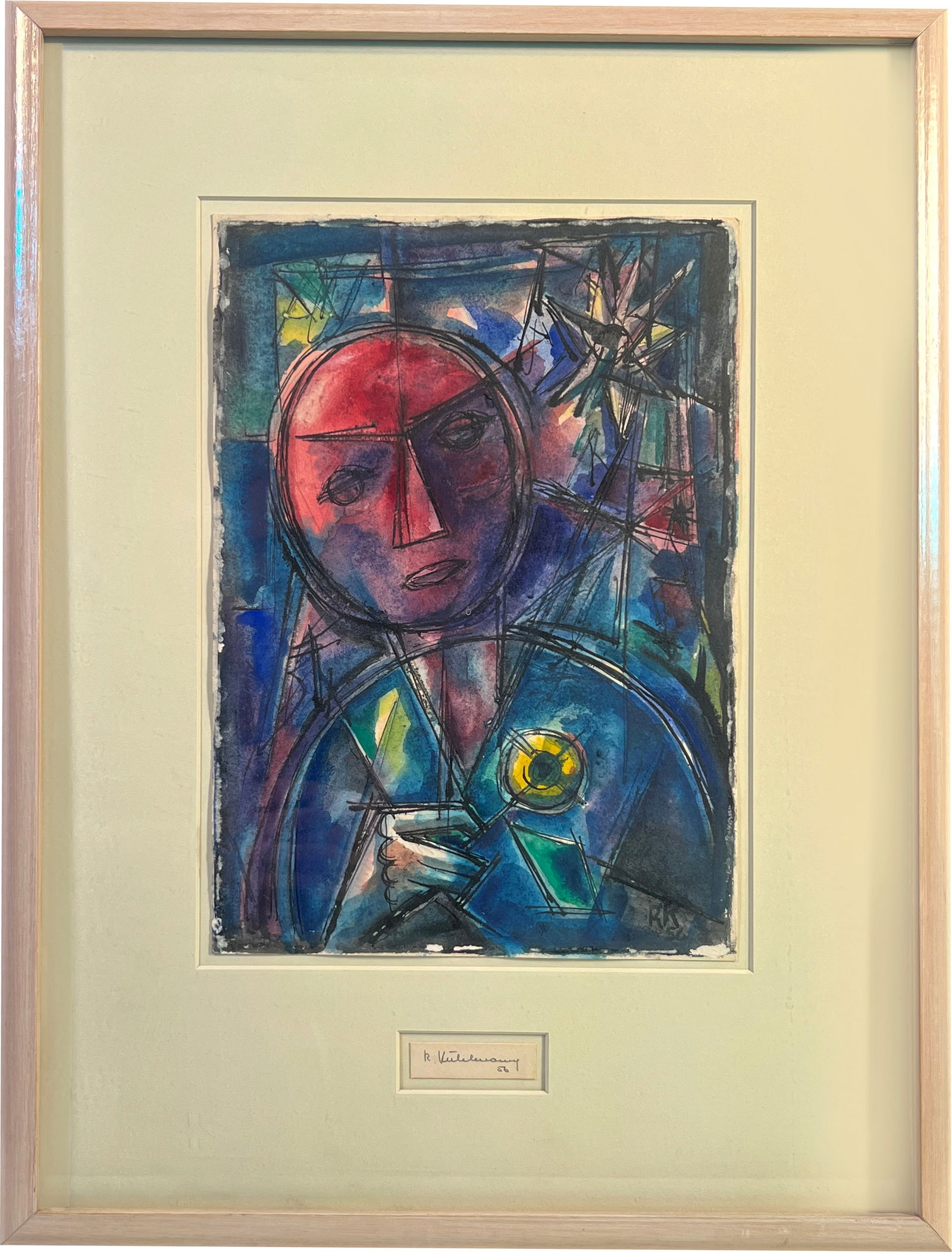 1956 "R.K." Modern Abstract German Expressionist Watercolor Gouache (1 of 4)