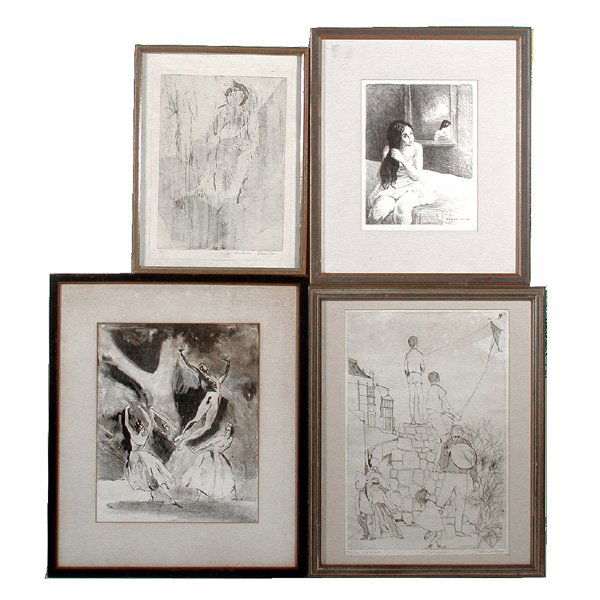 Soyer, Osucha, Breger, and "D.R.", 4 prints: PRINTS. 4 framed prints to include: Raphael Soyer, girl combing hair, lithograph, inscribed "Raphael Soyer" lower right, 11" x 8.625" viewed, in very good condition; Barbara Osucha, abstract figure, e