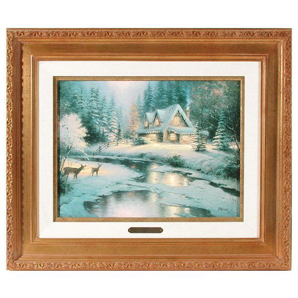 Thomas Kinkade S/N, "Deer Creek Cottage": OFFSET LITHOGRAPH. Thomas Kinkade, "Deer Creek Cottage, Christmas Cottage VI", 1995, framed limited edition offset lithograph S/N, signed and numbered "1789/2950" lower right, 12" x 16", in very good