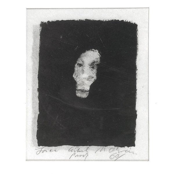 Nathan Oliveira Lithograph, "Face": LITHOGRAPH. Nathan Oliveira (American, b. 1928), "Face", 1960, lithograph, signed and dated lower right, "Artist Proof" lower center, titled lower left. Viewed: 5.5" x 4.375". Frame size: 14.375" x 11