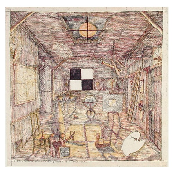 William Wiley Etching, "I Keep Foolin' Around": ETCHING. William T. Wiley (American, b. 1937), "I Keep Foolin' Around Hopin' I Won't Have to Start Here", 1981, etching, signed and dated in pencil lower right, titled in plate lower left, numbered in