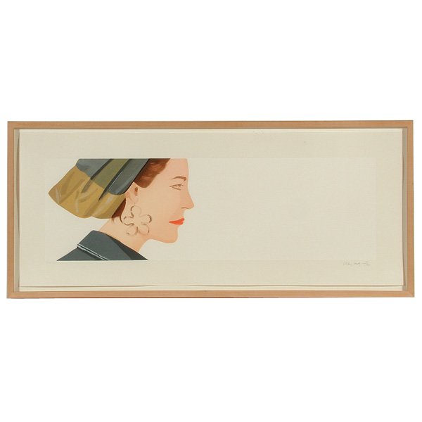 Alex Katz Woodcut, "Ursula": WOODCUT. Alex Katz (American, b. 1927), "Ursula", color woodcut, signed and numbered 10/100 lower right, indistinct symbols lower left, Crown Point Press, San Francisco. Image size: 8" x 26". Frame si