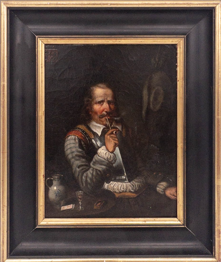 Continental school painting, Cavalier with pipe (1 of 3)